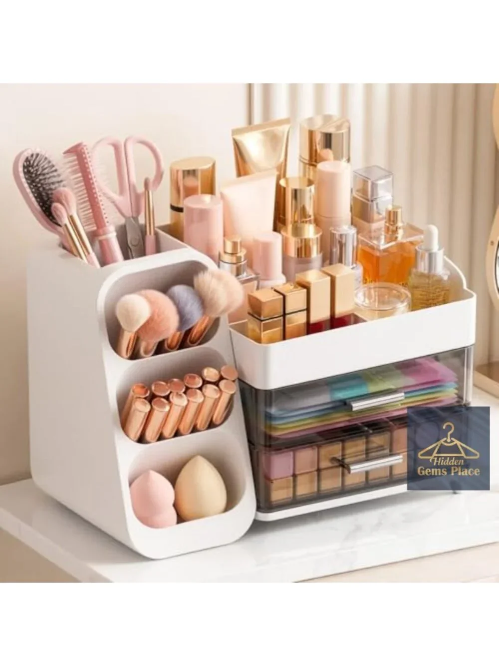 Large Capacity Makeup Organizer Countertop with Brush Holder Acrylic Vanity